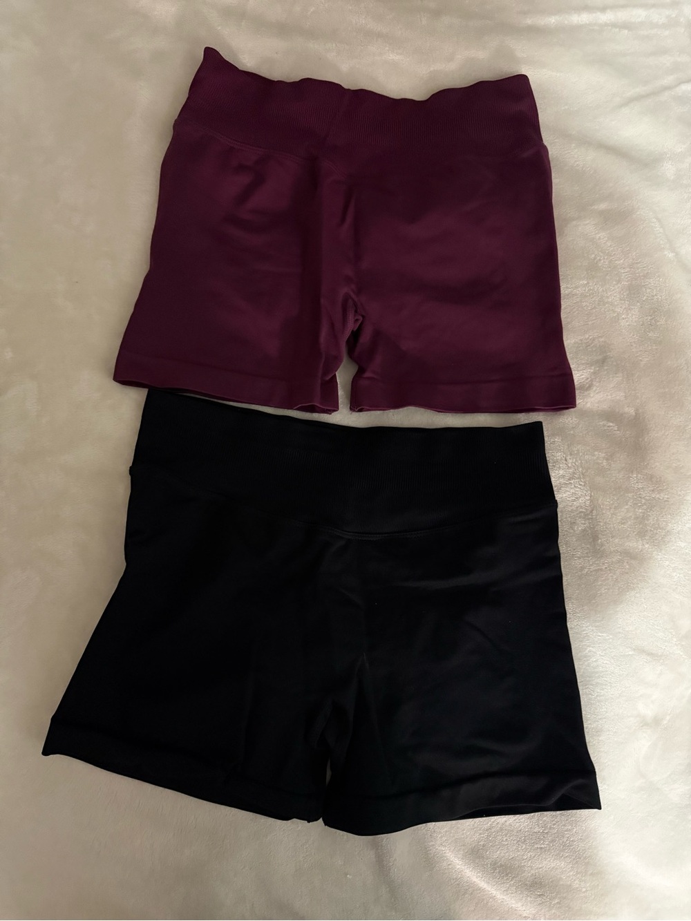 High-Waist Workout Shorts — Black and Burgundy
